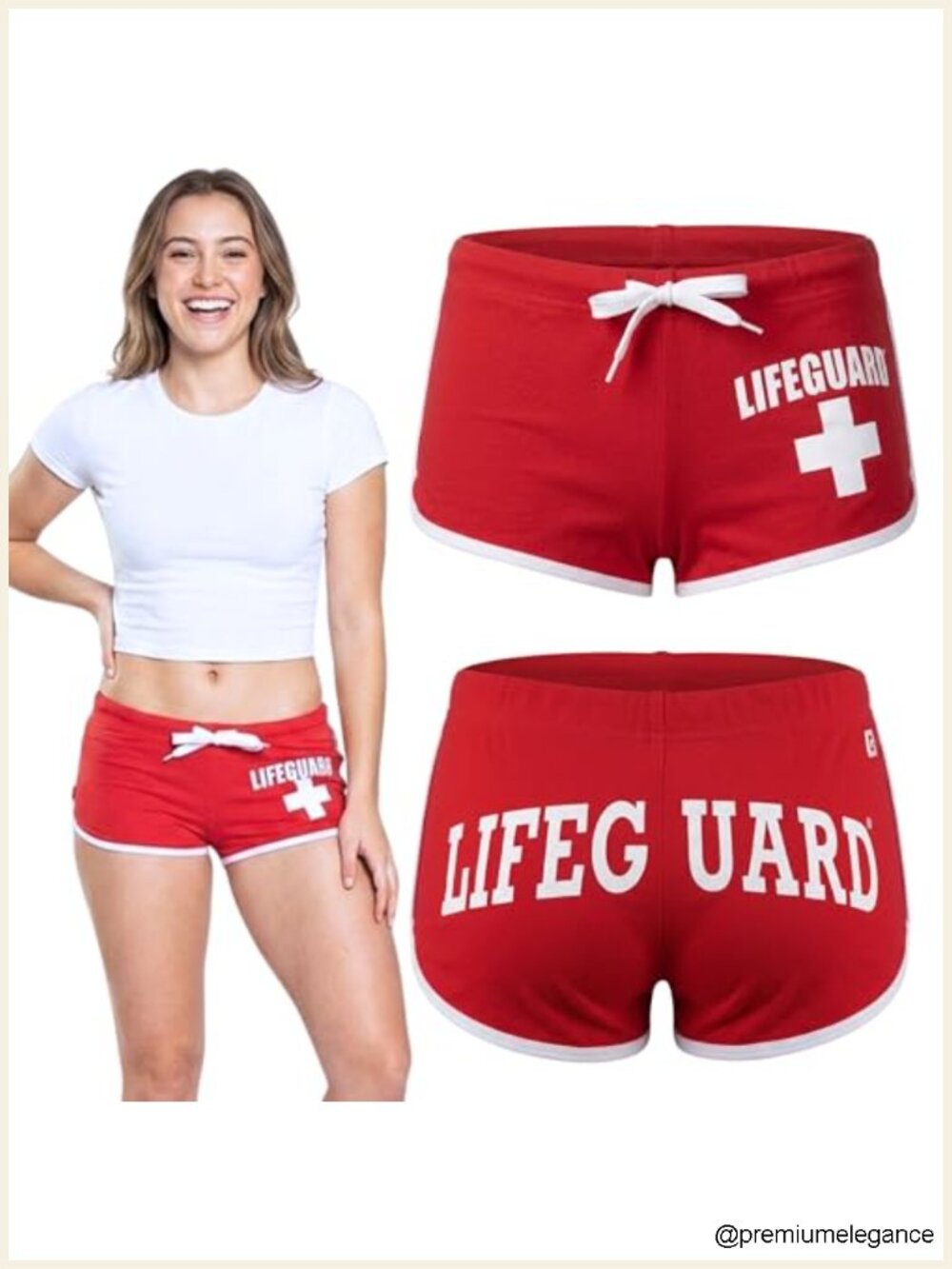 Lifeguard Junior Girls Hi-Cut Shorts White Piping Soft Cotton Drawstring Gym